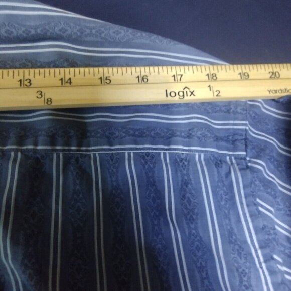 Johnson‎ & Murphy Mens Large Blue Striped Button Cotton Shirt - Picture 7 of 10
